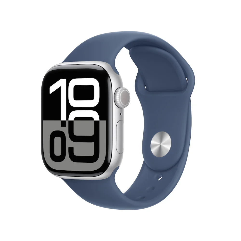 Apple Watch Series 10 46mm Silver Aluminium Case with Denim Sport Band