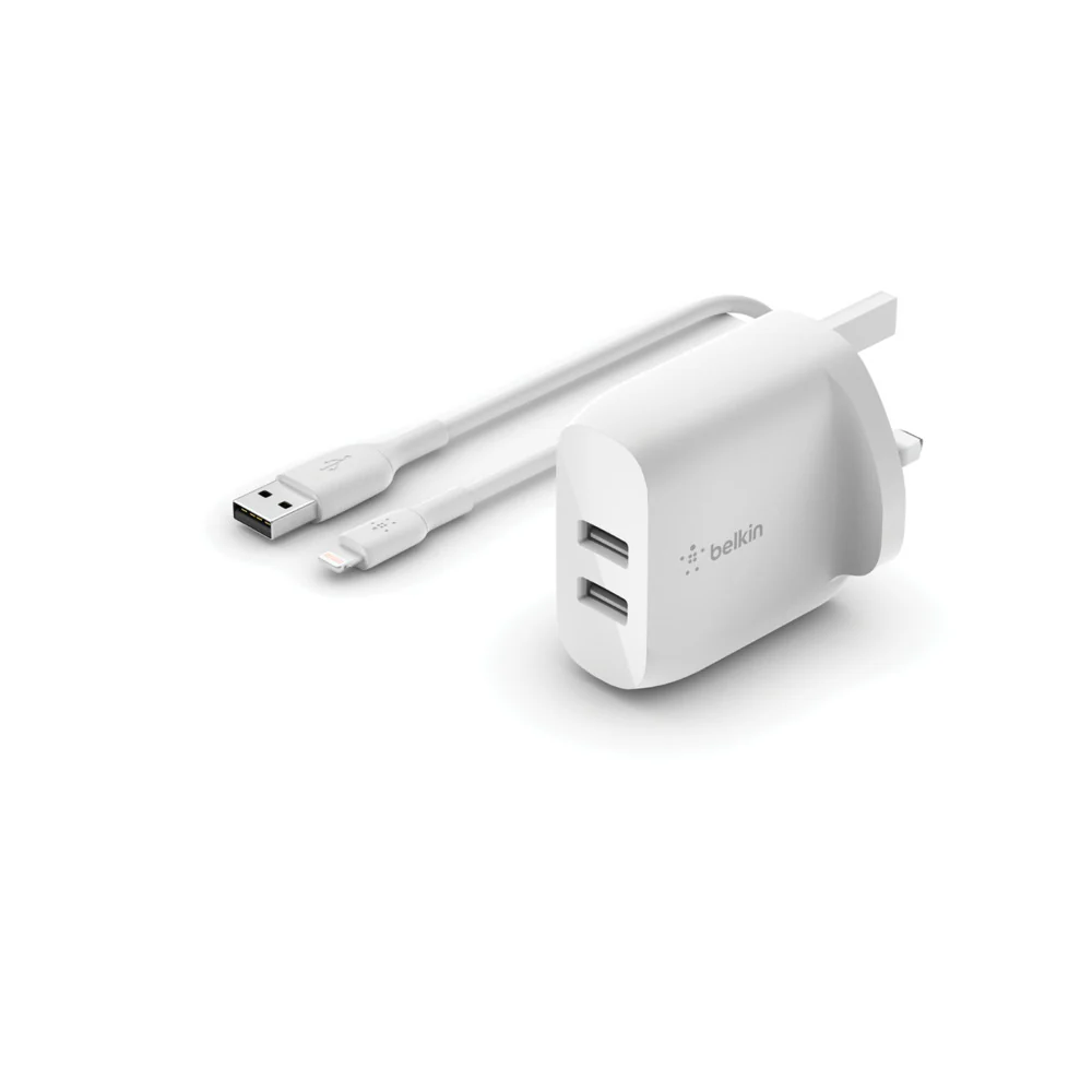 Belkin Dual USB-A Wall Charger 24W + USB-A To Lightning Cable